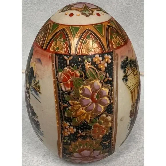 Royal Satsuma Egg Hand Painted Gold Trim Geisha Girls Japan - Picture 4 of 8